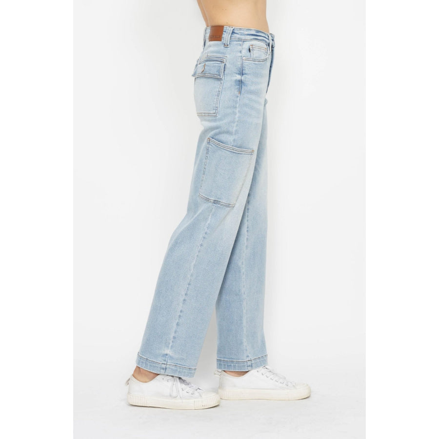 Judy Blue Full Size High Waist Straight Cargo Jeans Apparel and Accessories