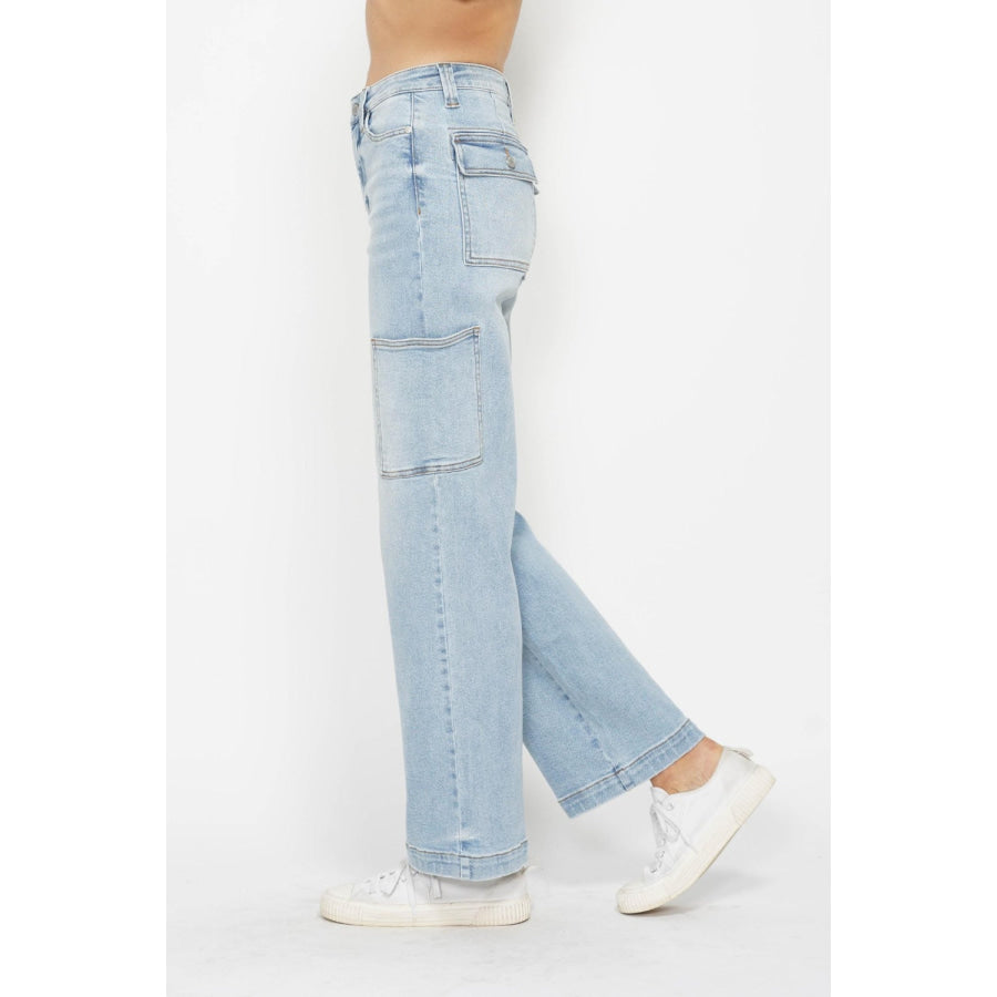 Judy Blue Full Size High Waist Straight Cargo Jeans Apparel and Accessories