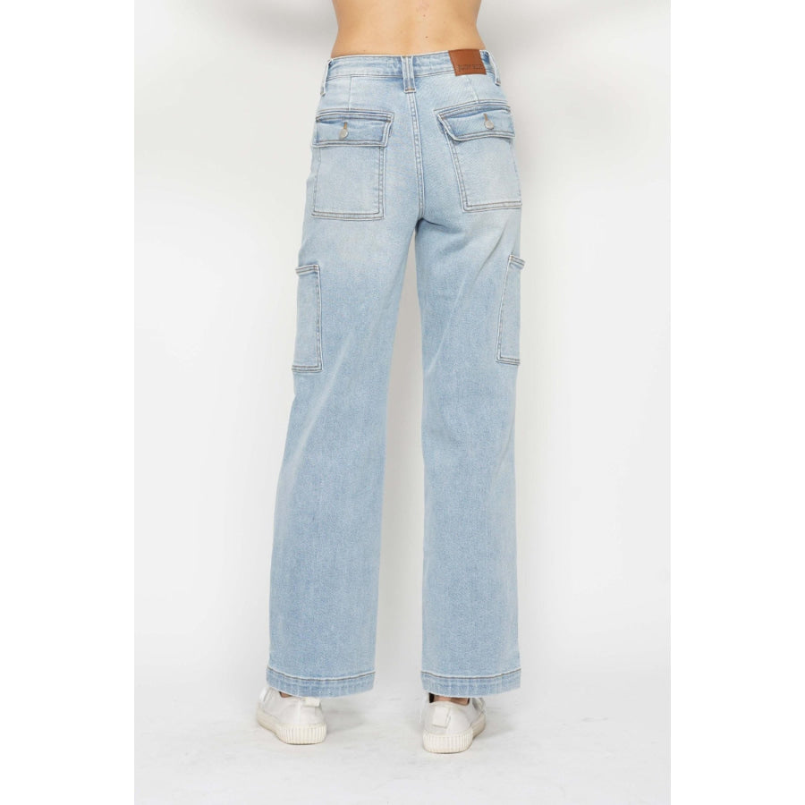 Judy Blue Full Size High Waist Straight Cargo Jeans Light / Apparel and Accessories