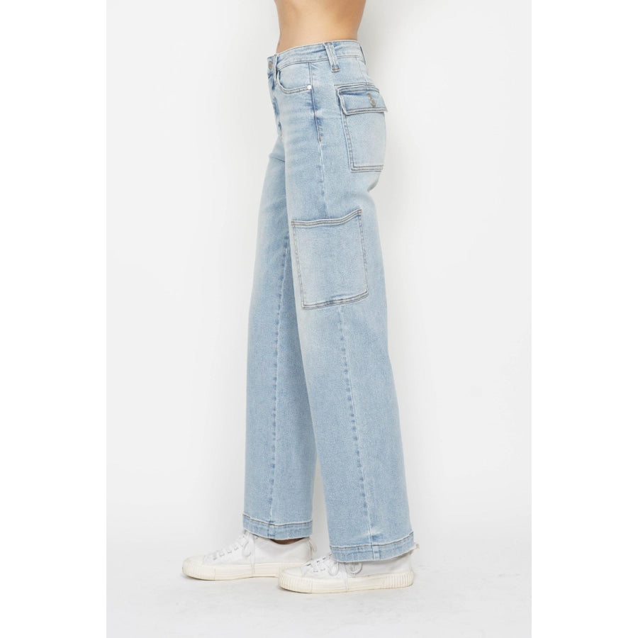 Judy Blue Full Size High Waist Straight Cargo Jeans Apparel and Accessories