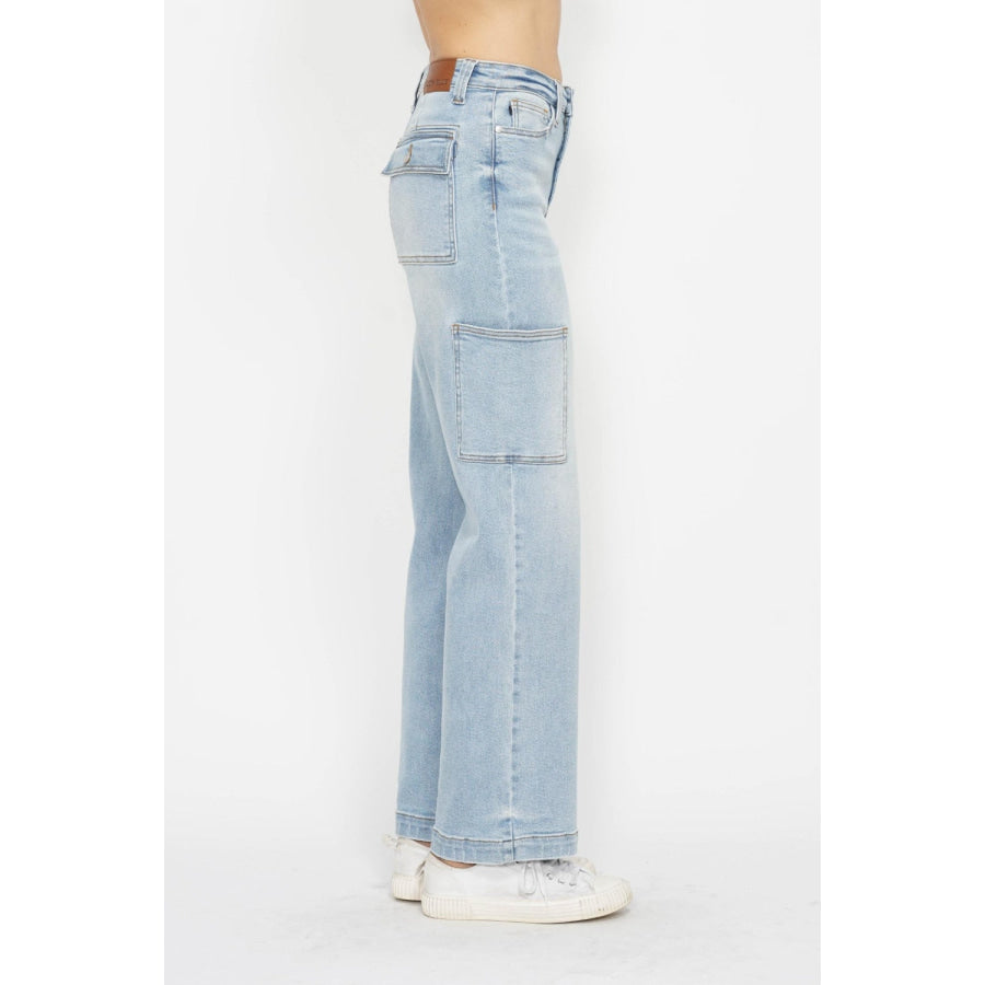 Judy Blue Full Size High Waist Straight Cargo Jeans Apparel and Accessories