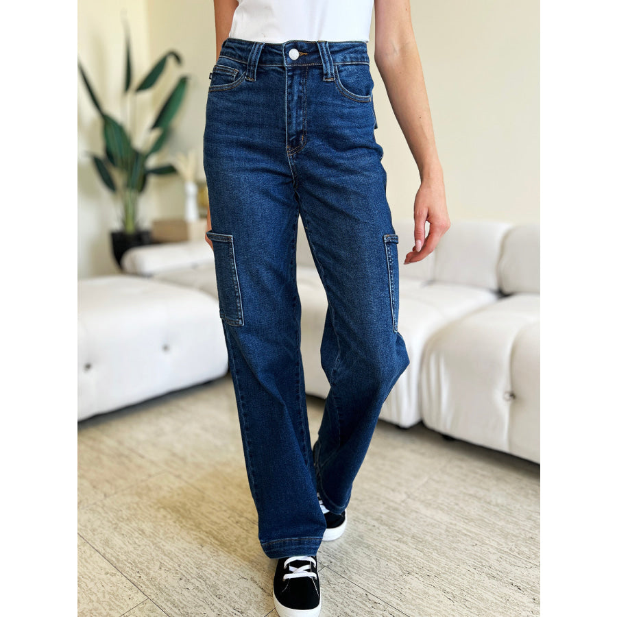 Judy Blue Full Size High Waist Straight Cargo Jeans Dark / 0/24 Apparel and Accessories