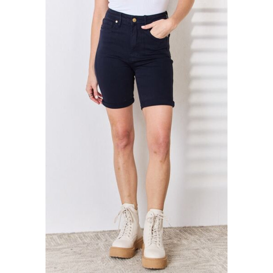 Judy Blue Full Size High Waist Tummy Control Bermuda Shorts Navy / S Apparel and Accessories