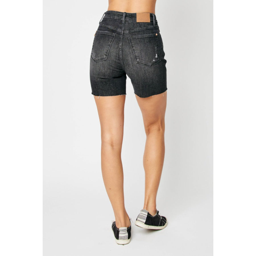Judy Blue Full Size High Waist Tummy Control Denim Shorts Black / S Apparel and Accessories