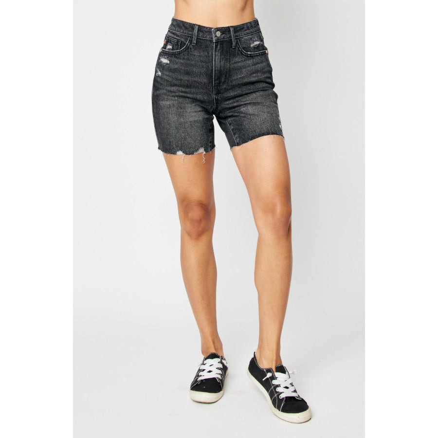 Judy Blue Full Size High Waist Tummy Control Denim Shorts Black / S Apparel and Accessories