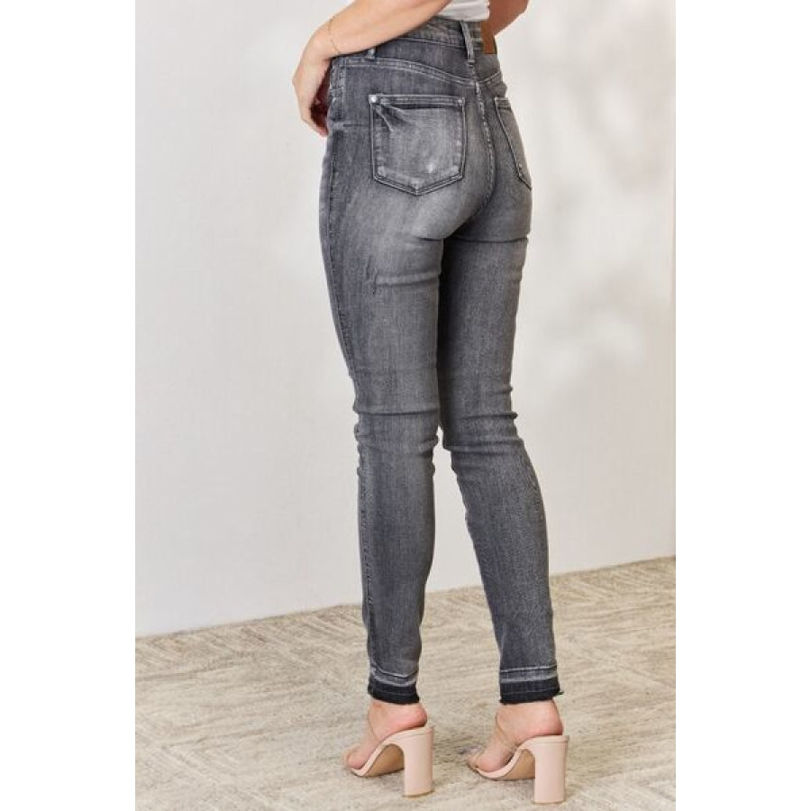 Judy Blue Full Size High Waist Tummy Control Release Hem Skinny Jeans GREY / 0(24) Clothing