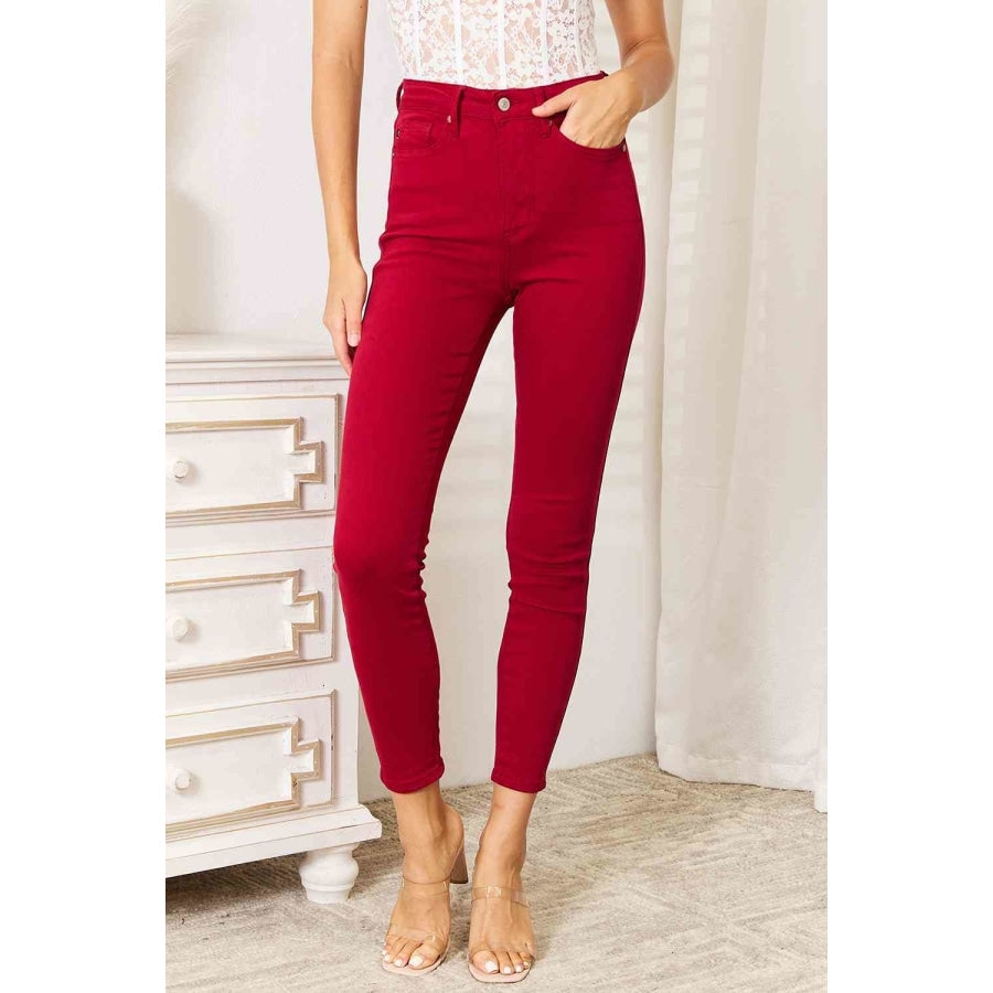 Judy Blue Full Size High Waist Tummy Control Skinny Jeans Deep Red / 0(24)