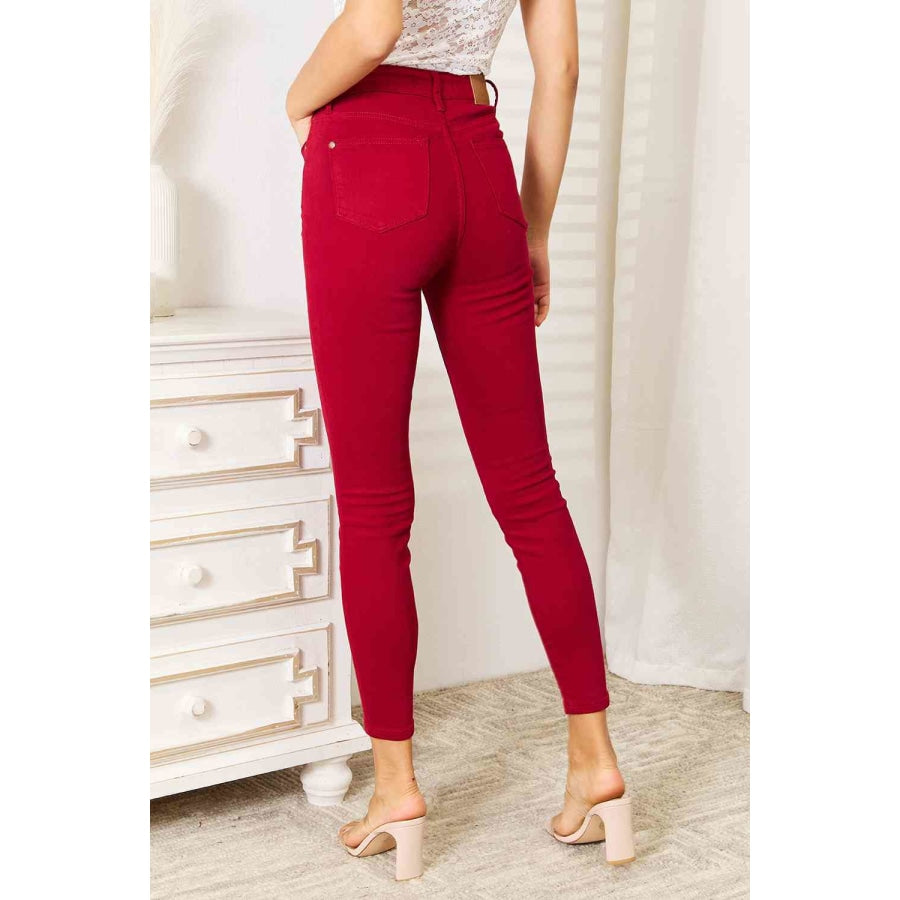 Judy Blue Full Size High Waist Tummy Control Skinny Jeans Deep Red / 0(24)