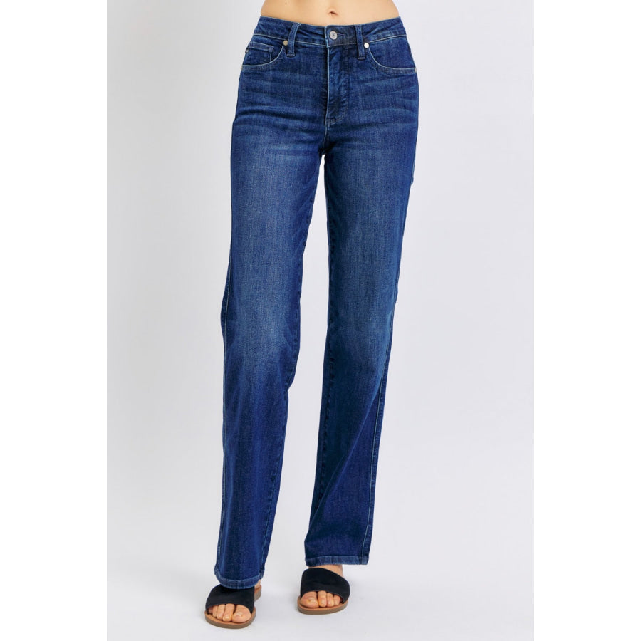 Judy Blue Full Size High Waist Tummy Control Straight Jeans Dark / 0/24 Apparel and Accessories