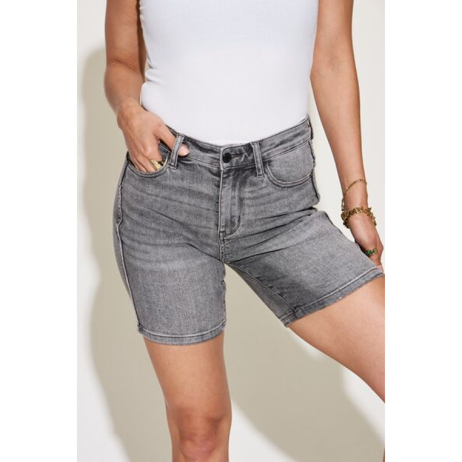Judy Blue Full Size High Waist Washed Denim Shorts Apparel and Accessories