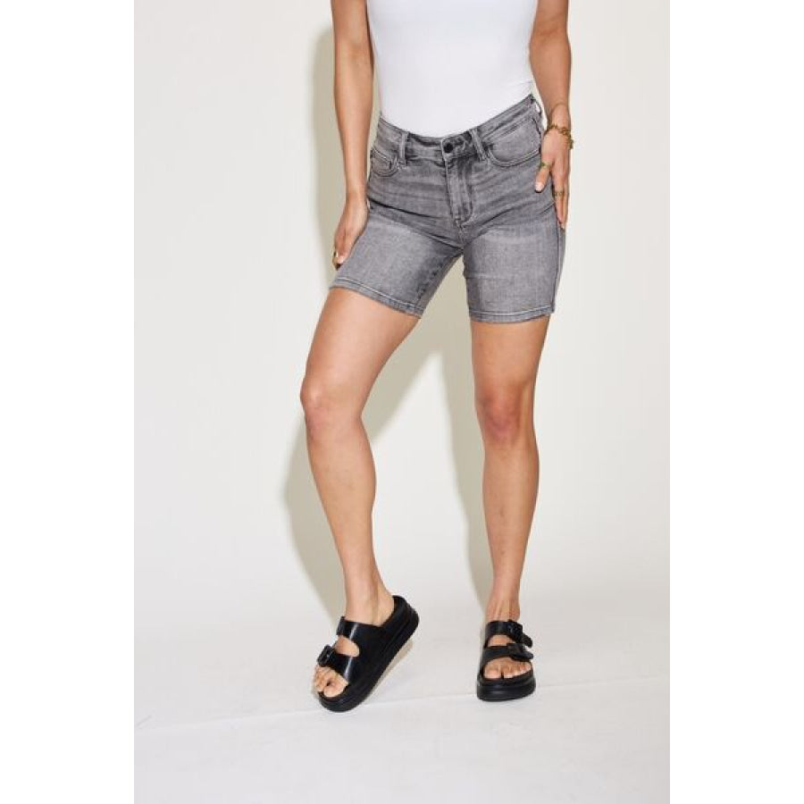 Judy Blue Full Size High Waist Washed Denim Shorts GREY / S Apparel and Accessories