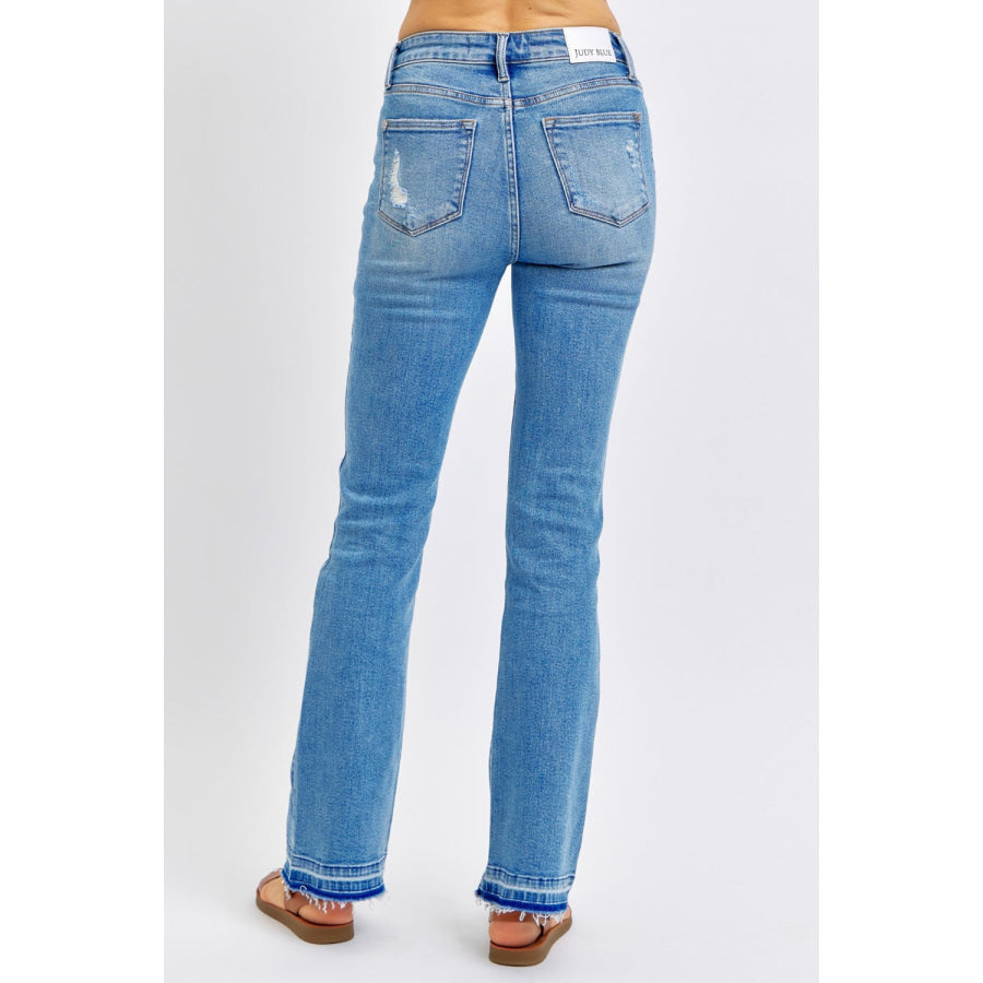 Judy Blue Full Size Mid Rise Destroyed Hem Distressed Jeans Medium / 0(24) Apparel and Accessories