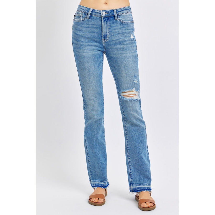 Judy Blue Full Size Mid Rise Destroyed Hem Distressed Jeans Medium / 0(24) Apparel and Accessories