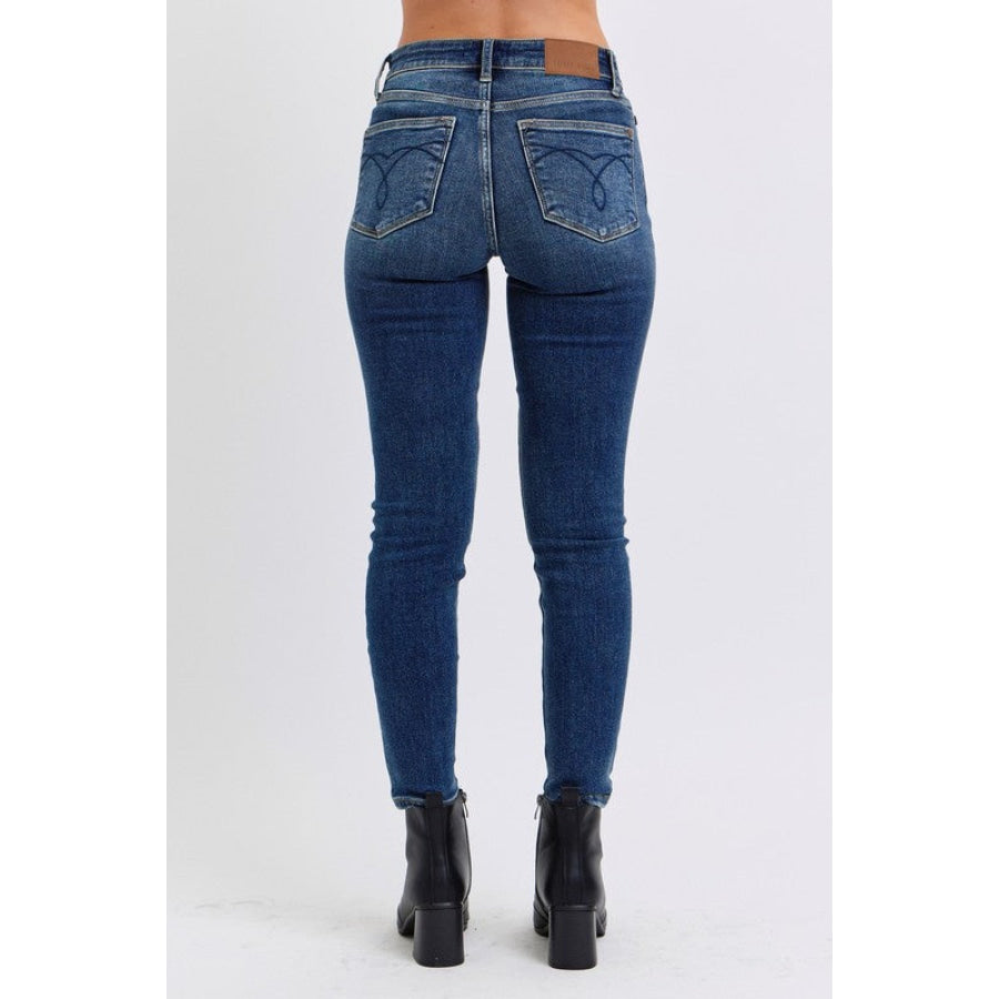 Judy Blue Full Size Mid-Rise Waist Skinny Jeans with Pockets Apparel and Accessories