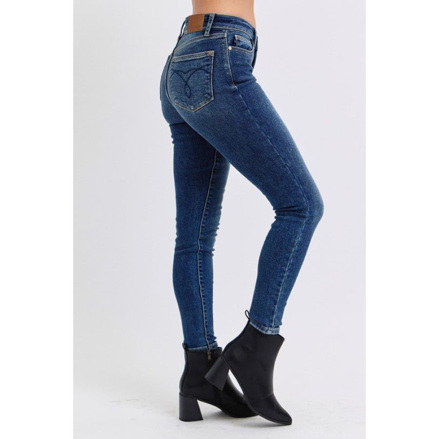 Judy Blue Full Size Mid-Rise Waist Skinny Jeans with Pockets Apparel and Accessories