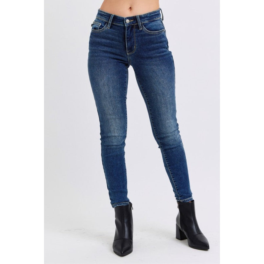 Judy Blue Full Size Mid-Rise Waist Skinny Jeans with Pockets Apparel and Accessories