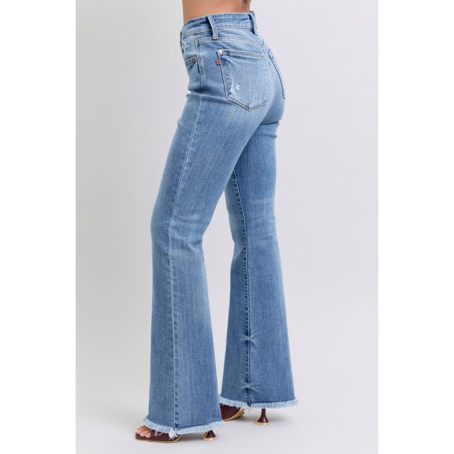 Judy Blue Full Size Raw Hem High Rise Bootcut Jeans Apparel and Accessories