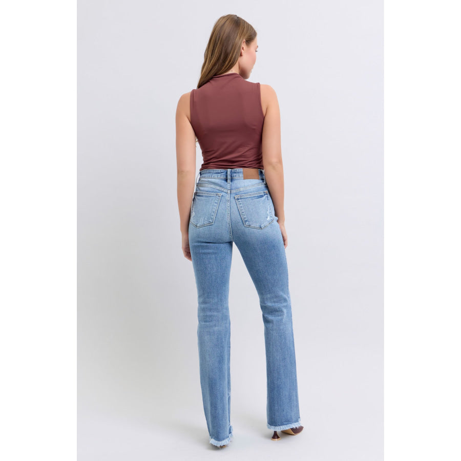 Judy Blue Full Size Raw Hem High Rise Bootcut Jeans Apparel and Accessories