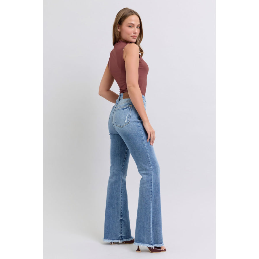 Judy Blue Full Size Raw Hem High Rise Bootcut Jeans Apparel and Accessories