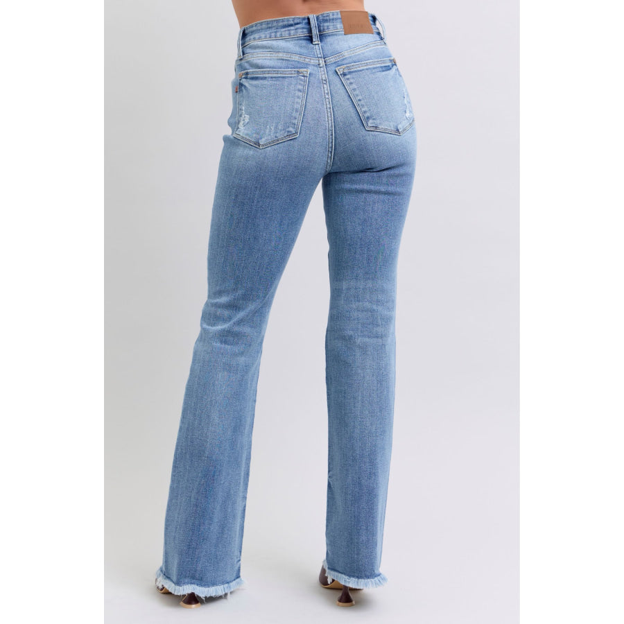 Judy Blue Full Size Raw Hem High Rise Bootcut Jeans Apparel and Accessories