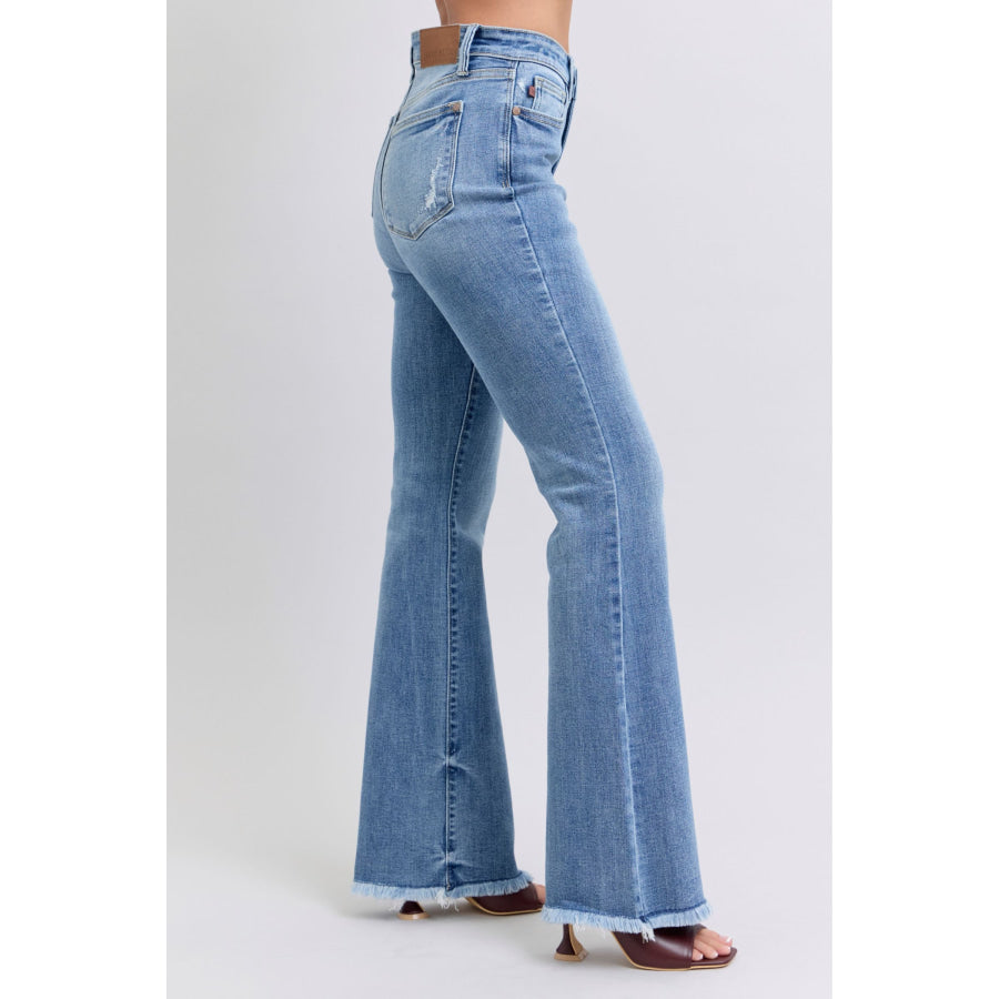 Judy Blue Full Size Raw Hem High Rise Bootcut Jeans Apparel and Accessories