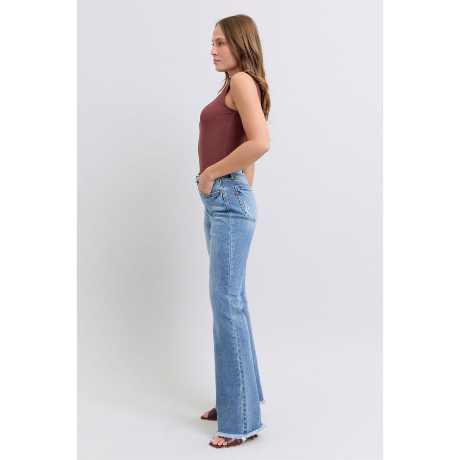 Judy Blue Full Size Raw Hem High Rise Bootcut Jeans Apparel and Accessories