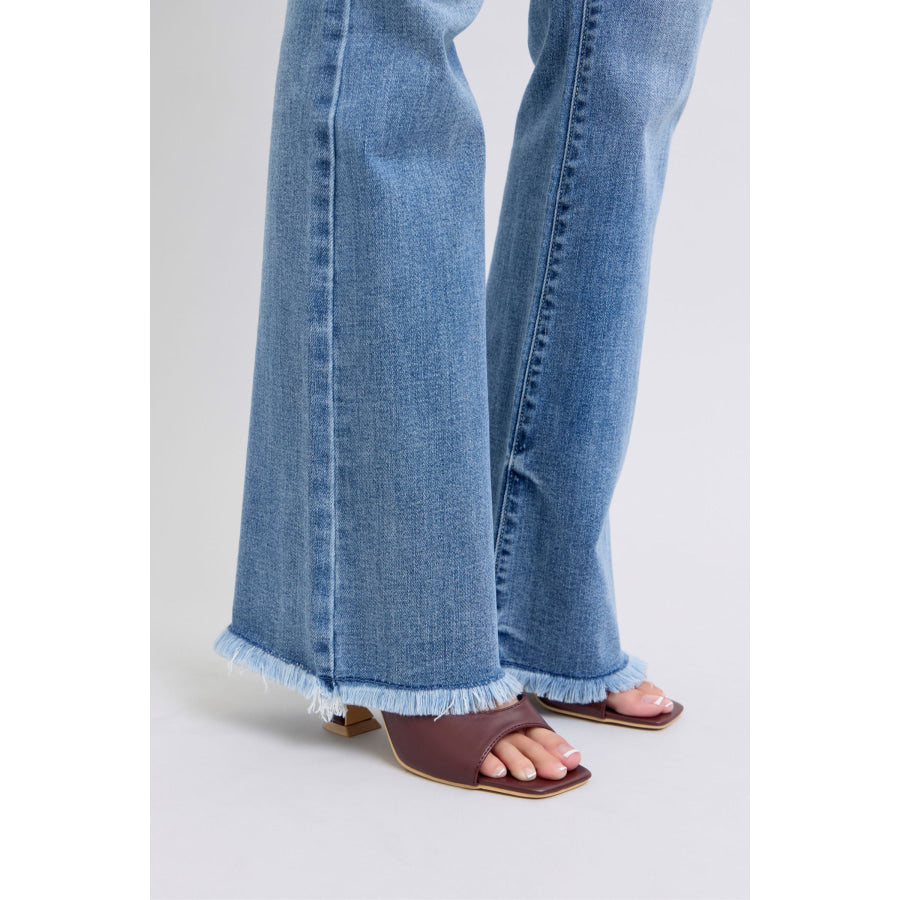 Judy Blue Full Size Raw Hem High Rise Bootcut Jeans Apparel and Accessories