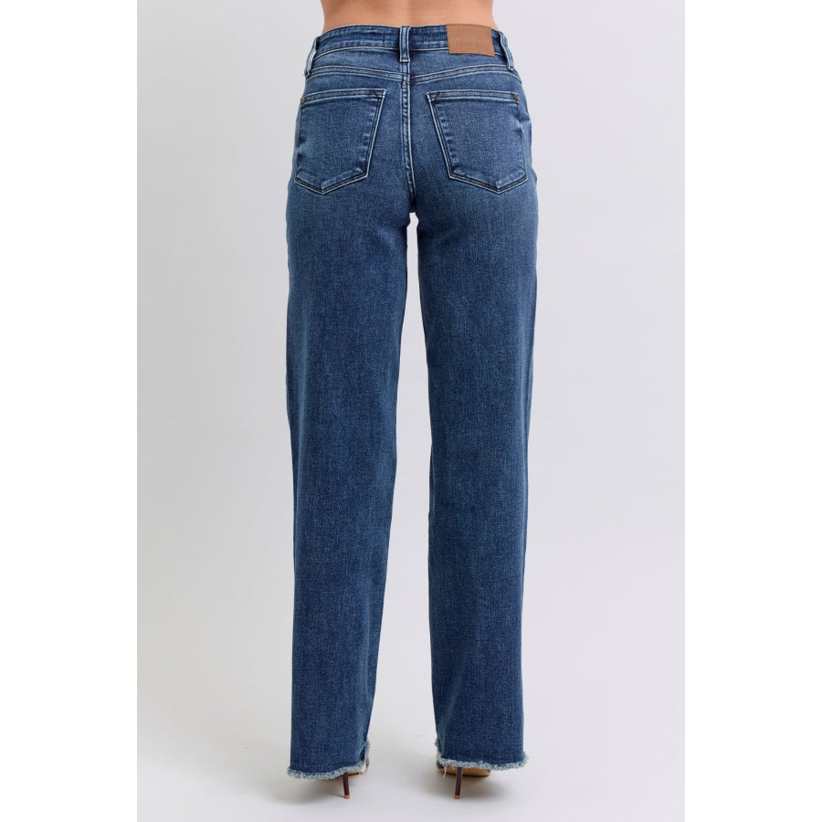 Judy Blue Full Size Raw Hem Mid Rise Jeans Apparel and Accessories