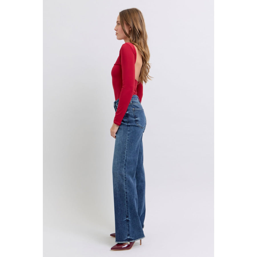 Judy Blue Full Size Raw Hem Mid Rise Jeans Apparel and Accessories