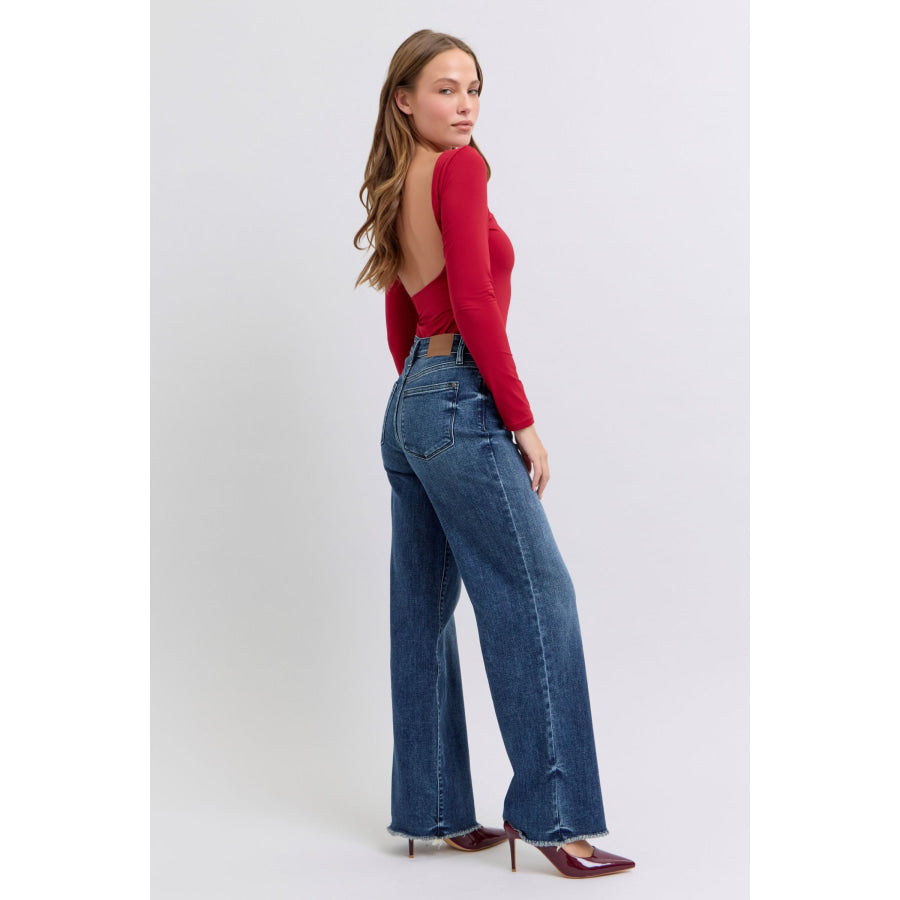 Judy Blue Full Size Raw Hem Mid Rise Jeans Apparel and Accessories