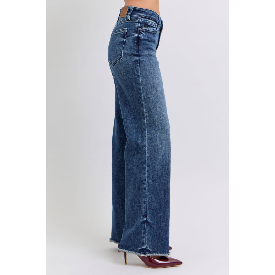 Judy Blue Full Size Raw Hem Mid Rise Jeans Apparel and Accessories