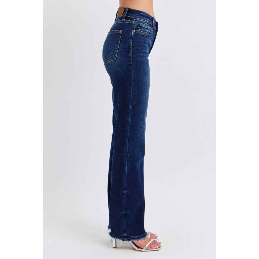 Judy Blue Full Size Raw Hem Straight Leg Jeans Apparel and Accessories