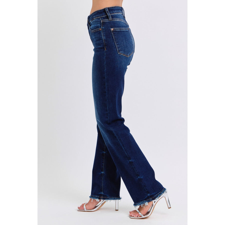 Judy Blue Full Size Raw Hem Straight Leg Jeans Apparel and Accessories