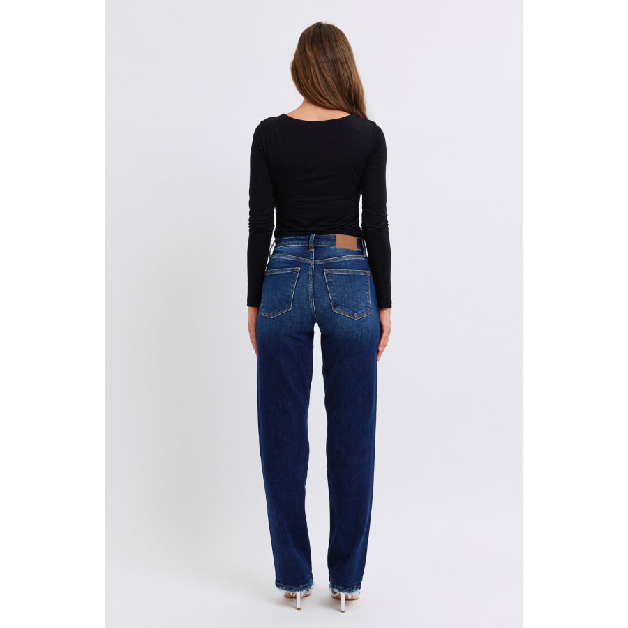 Judy Blue Full Size Raw Hem Straight Leg Jeans Apparel and Accessories