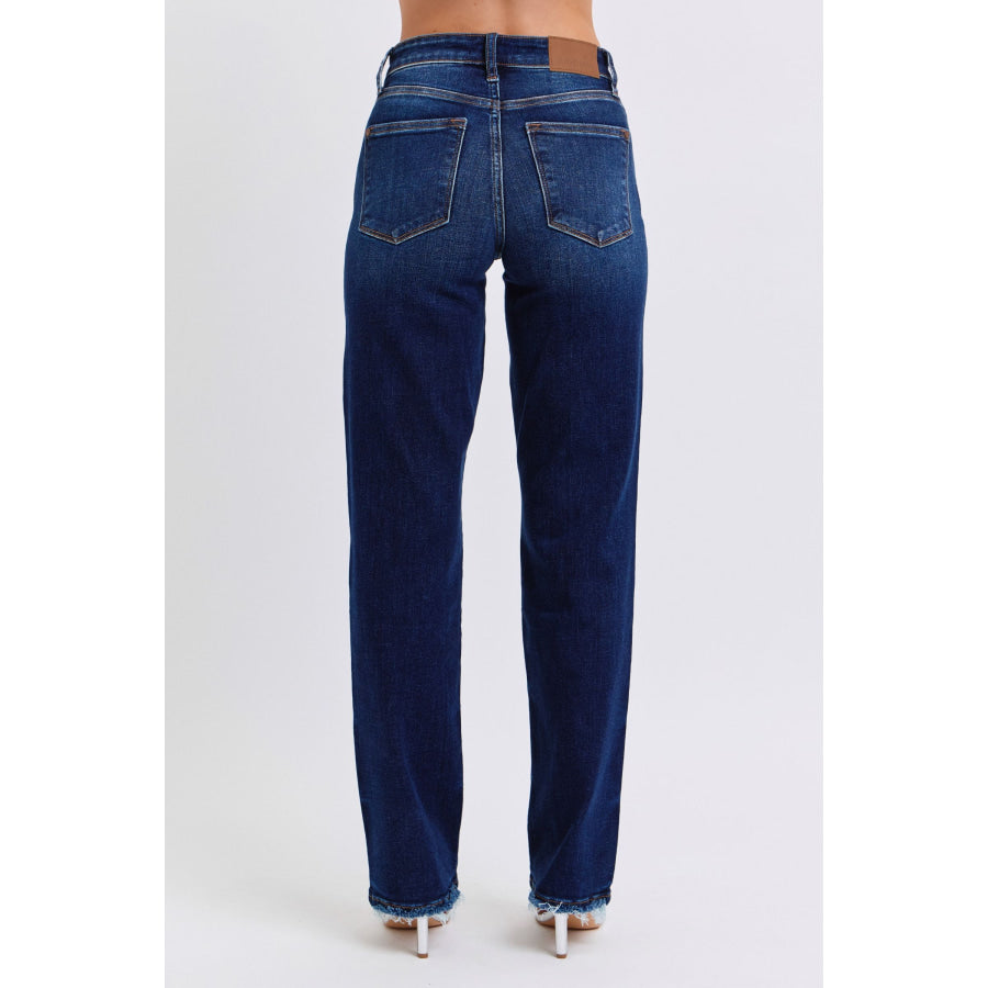 Judy Blue Full Size Raw Hem Straight Leg Jeans Apparel and Accessories