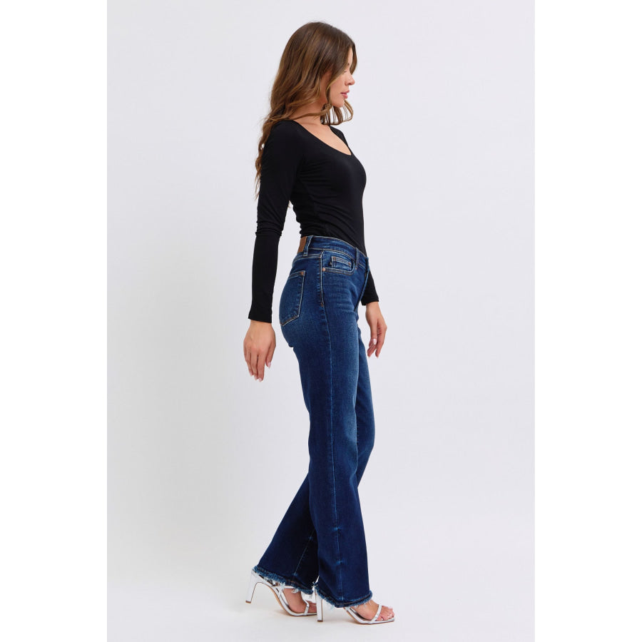 Judy Blue Full Size Raw Hem Straight Leg Jeans Apparel and Accessories