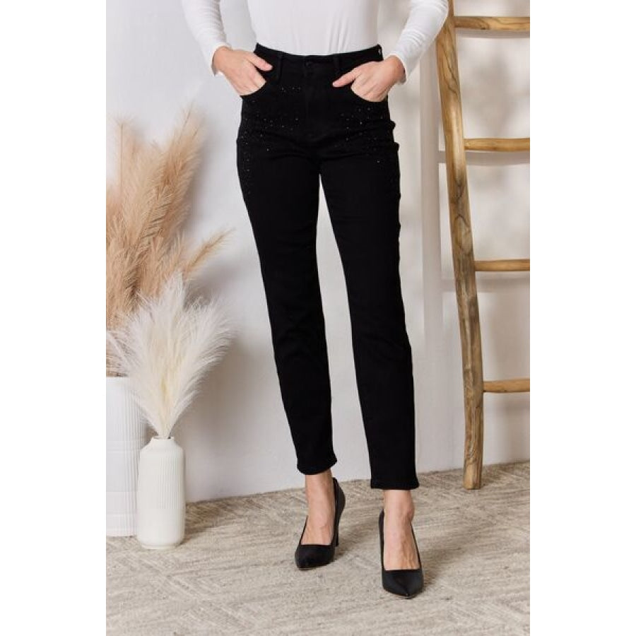 Judy Blue Full Size Rhinestone Embellished Slim Jeans Black / 1 Clothing