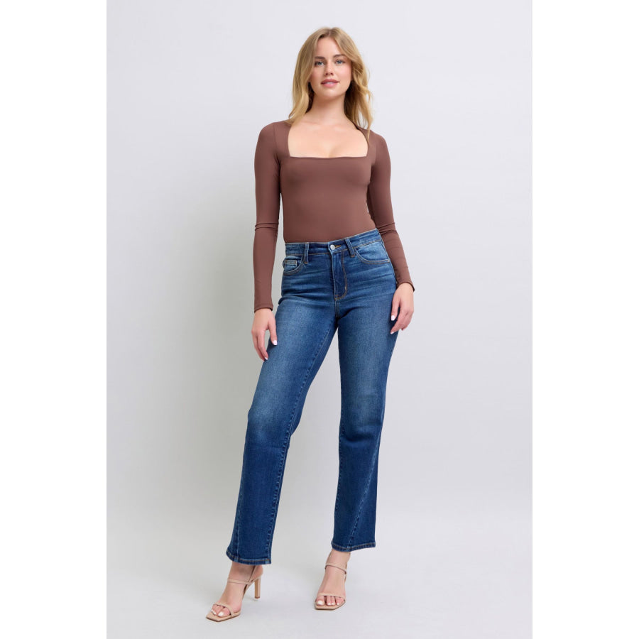 Judy Blue Full Size Side Seam Detail Straight Jeans with Pockets Apparel and Accessories