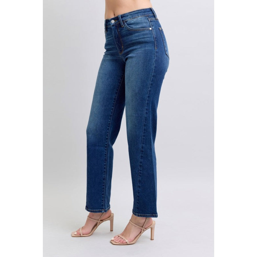 Judy Blue Full Size Side Seam Detail Straight Jeans with Pockets Apparel and Accessories