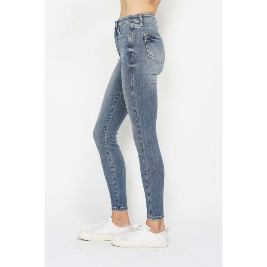 Judy Blue Full Size Tummy Control Contrast Wash Skinny Jeans Apparel and Accessories