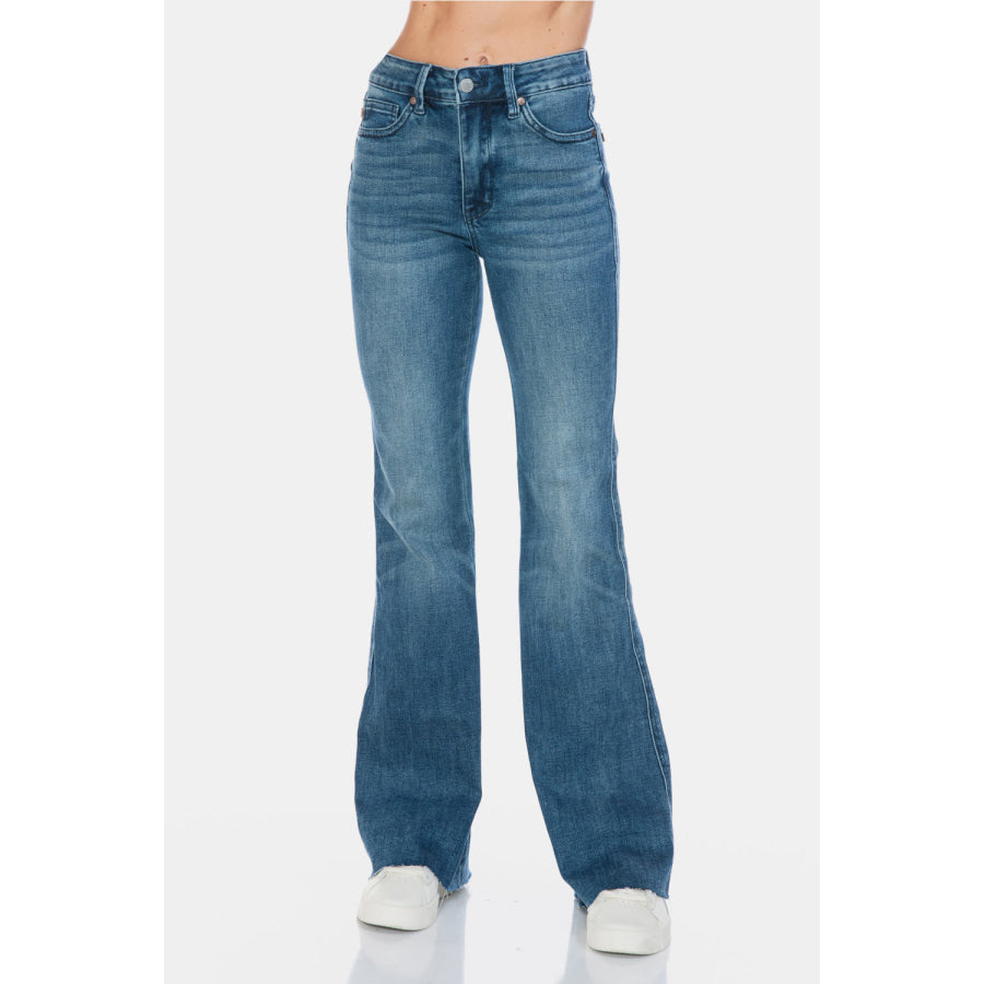 Judy Blue Full Size Tummy Control Cut Hem Flare Jeans Apparel and Accessories