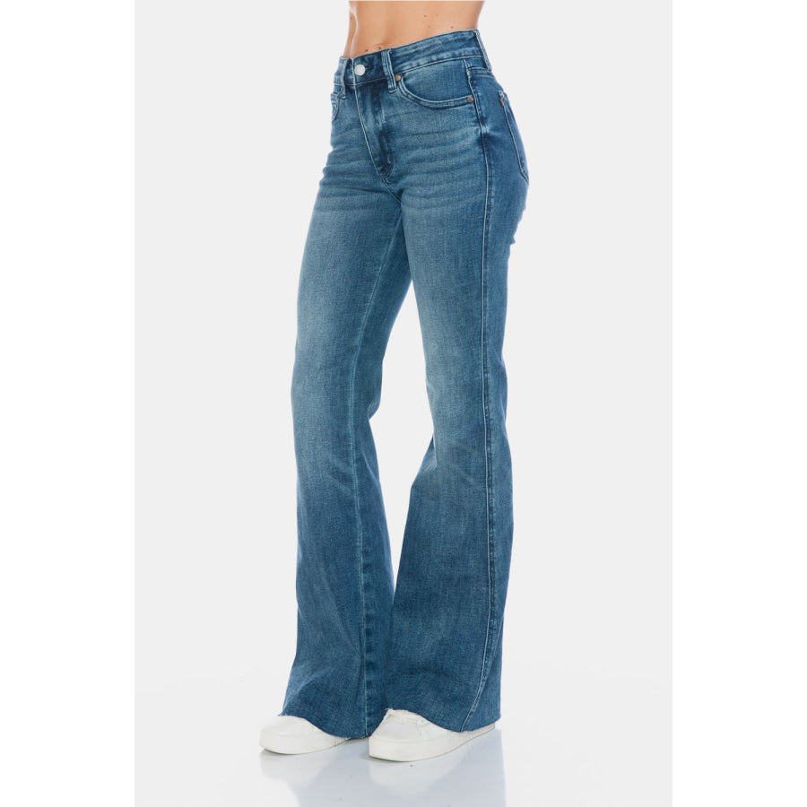 Judy Blue Full Size Tummy Control Cut Hem Flare Jeans Apparel and Accessories