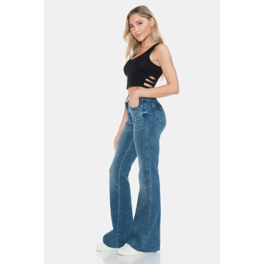 Judy Blue Full Size Tummy Control Cut Hem Flare Jeans Apparel and Accessories