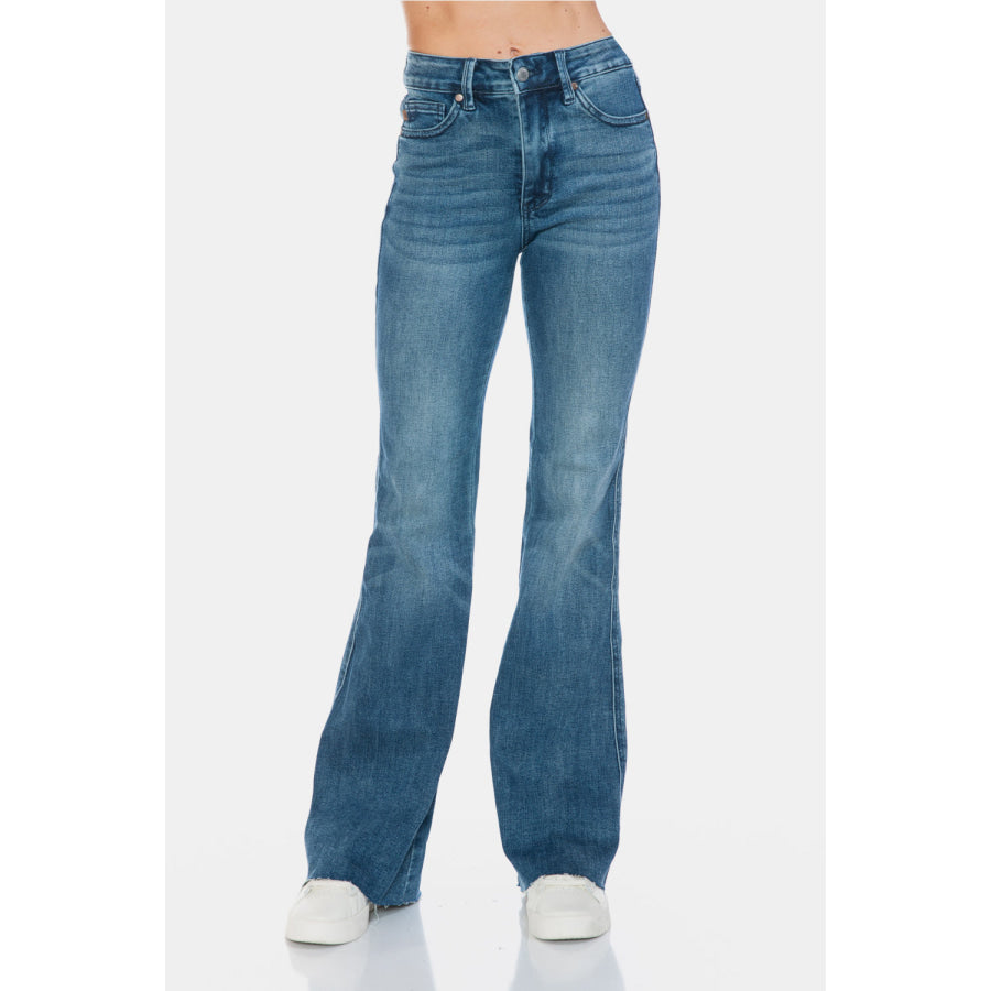 Judy Blue Full Size Tummy Control Cut Hem Flare Jeans Apparel and Accessories