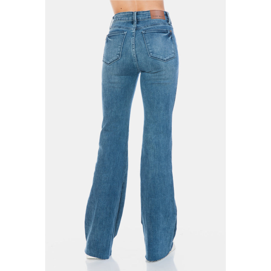 Judy Blue Full Size Tummy Control Cut Hem Flare Jeans Apparel and Accessories