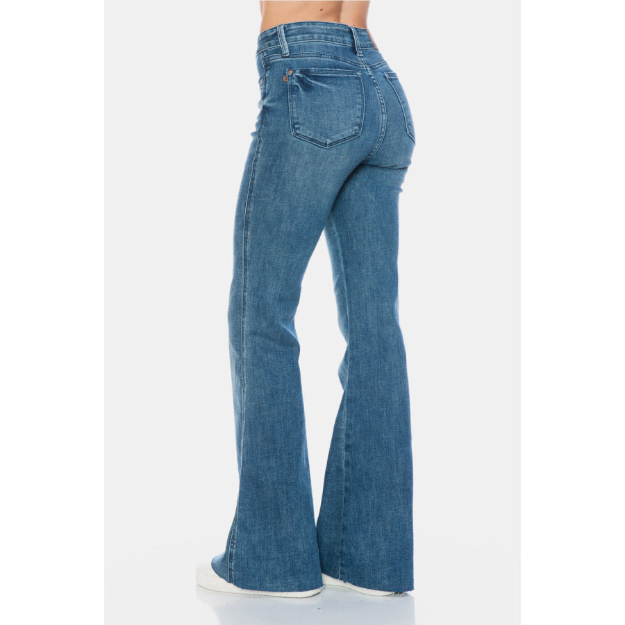 Judy Blue Full Size Tummy Control Cut Hem Flare Jeans Apparel and Accessories