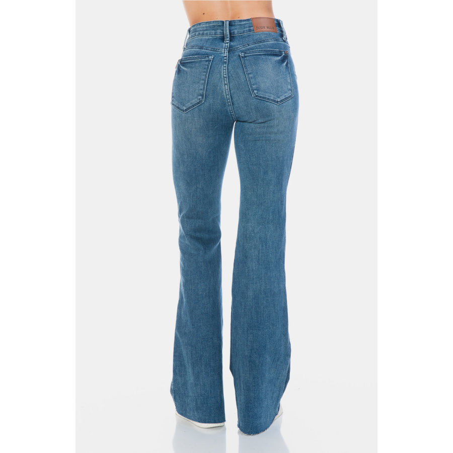 Judy Blue Full Size Tummy Control Cut Hem Flare Jeans Apparel and Accessories