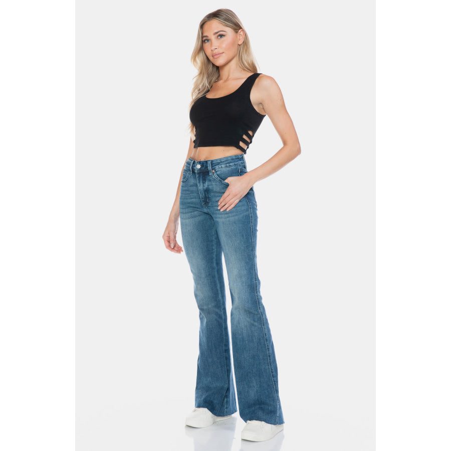 Judy Blue Full Size Tummy Control Cut Hem Flare Jeans Apparel and Accessories