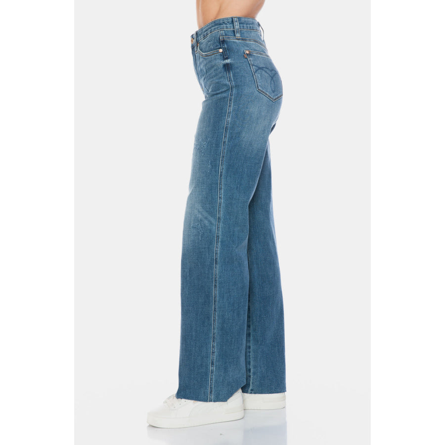 Judy Blue Full Size Tummy Control Cut Raw Hem Straight Jeans Apparel and Accessories