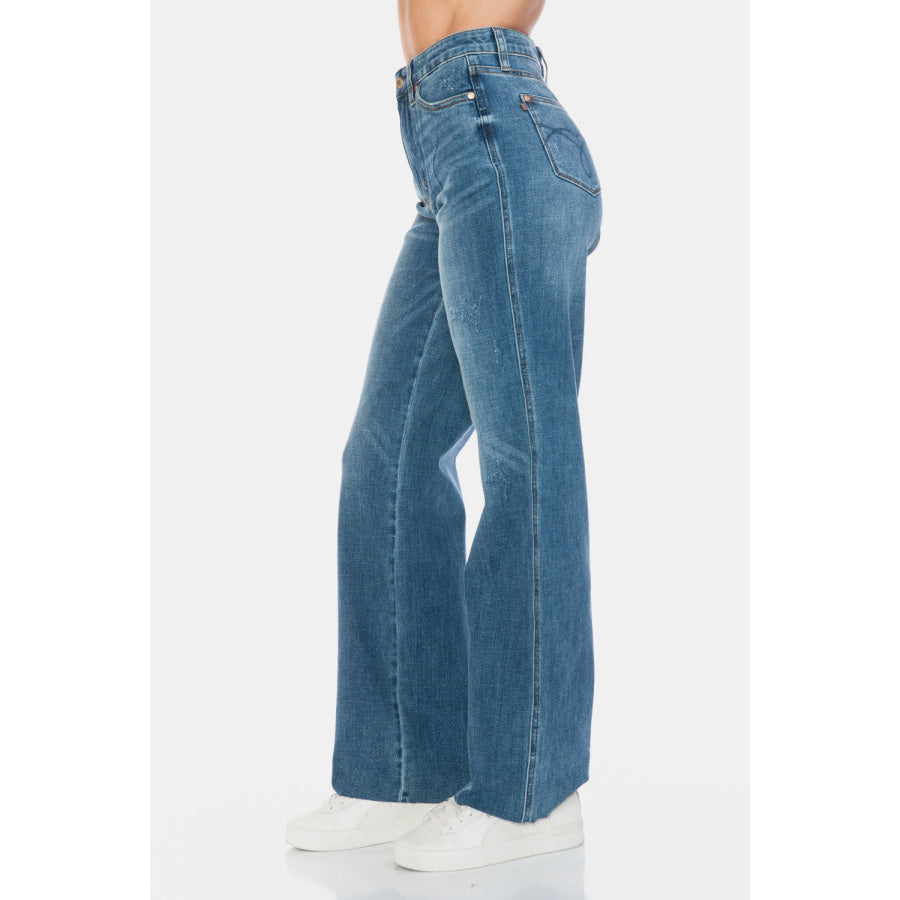 Judy Blue Full Size Tummy Control Cut Raw Hem Straight Jeans Apparel and Accessories